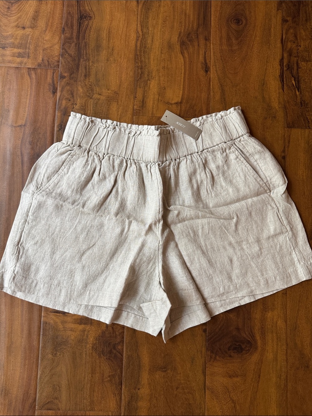 J. Crew Light Beige High-Waist Linen-Blend Shorts